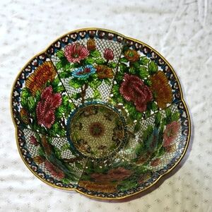 Antic Handmade Chinese Intricate  Plique-a-Jour  Bowl with Gold Accents